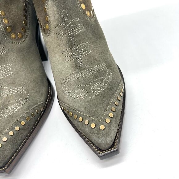 ZADIG & VOLTAIRE Womens 40 Cara Studded Western Boot Khaki Suede Leather Boots - Picture 6 of 16